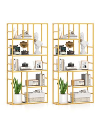 2 Piece 71 Inch 5 Tier Tall Bookshelf with Open Storage Shelves Metal Frame for Bedroom