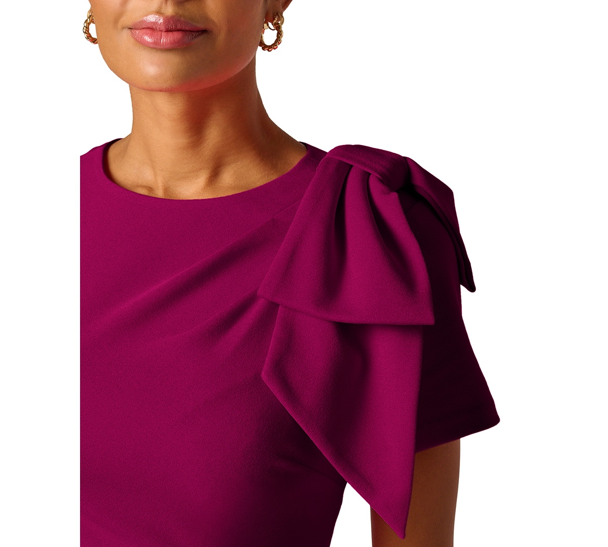 Adrianna Papell Petite Crewneck Pleated Bow Midi Dress