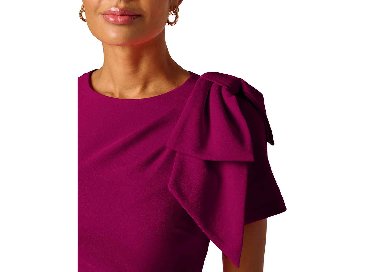 Petite Crewneck Pleated Bow Midi Dress