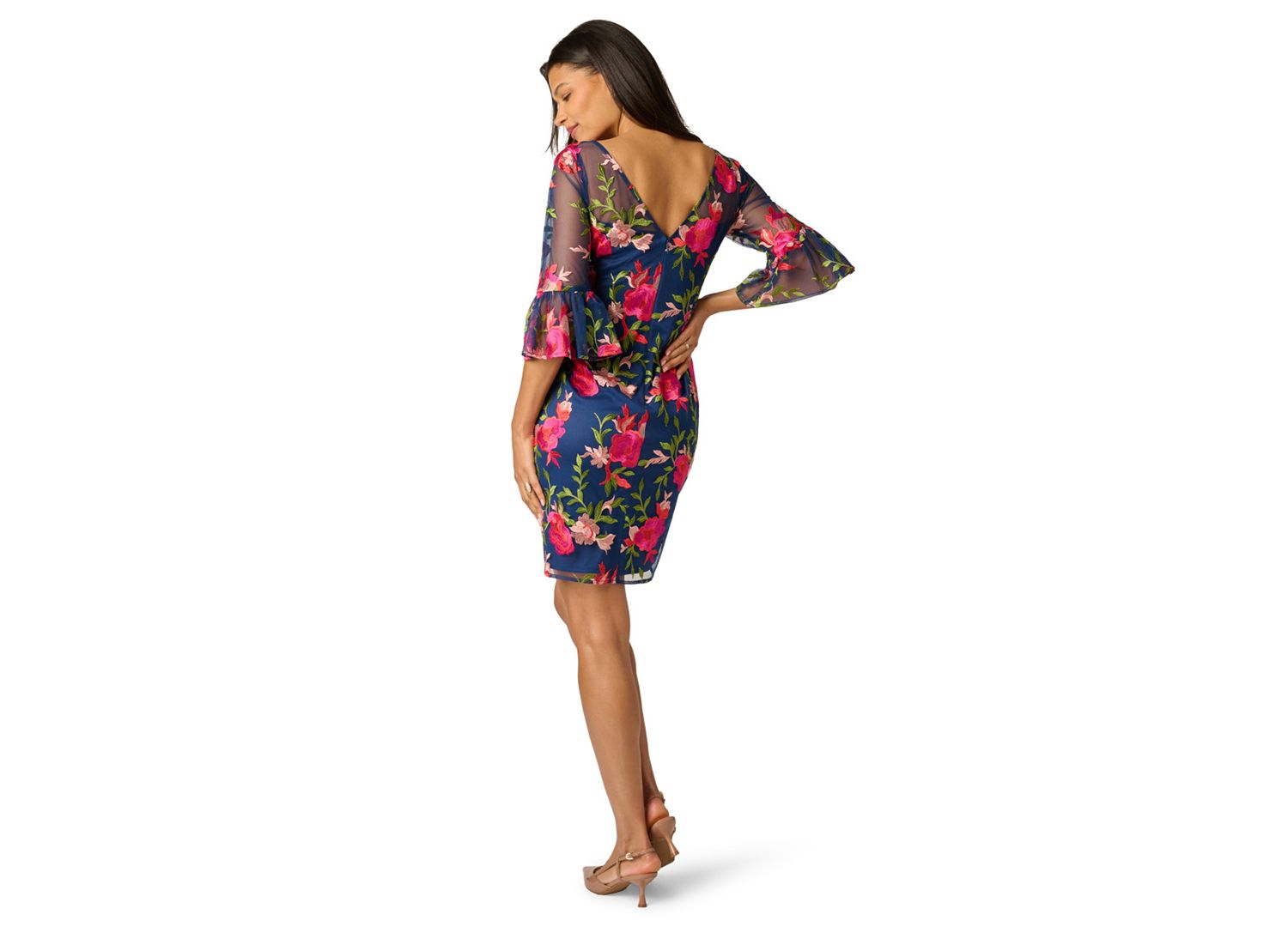 Petite Embroidered Boat-Neck Short Dress