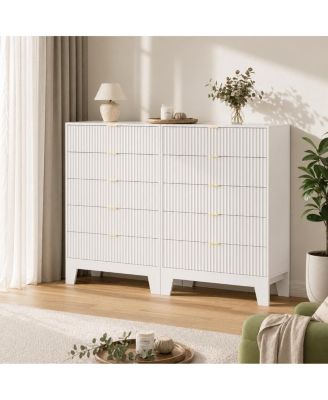 Set of 2 Fluted Dressers - 47" Tall Chest of Drawers with Metal Handle, Modern Wooden TV Stand, Clothes Storage for Bedroom, Hallway