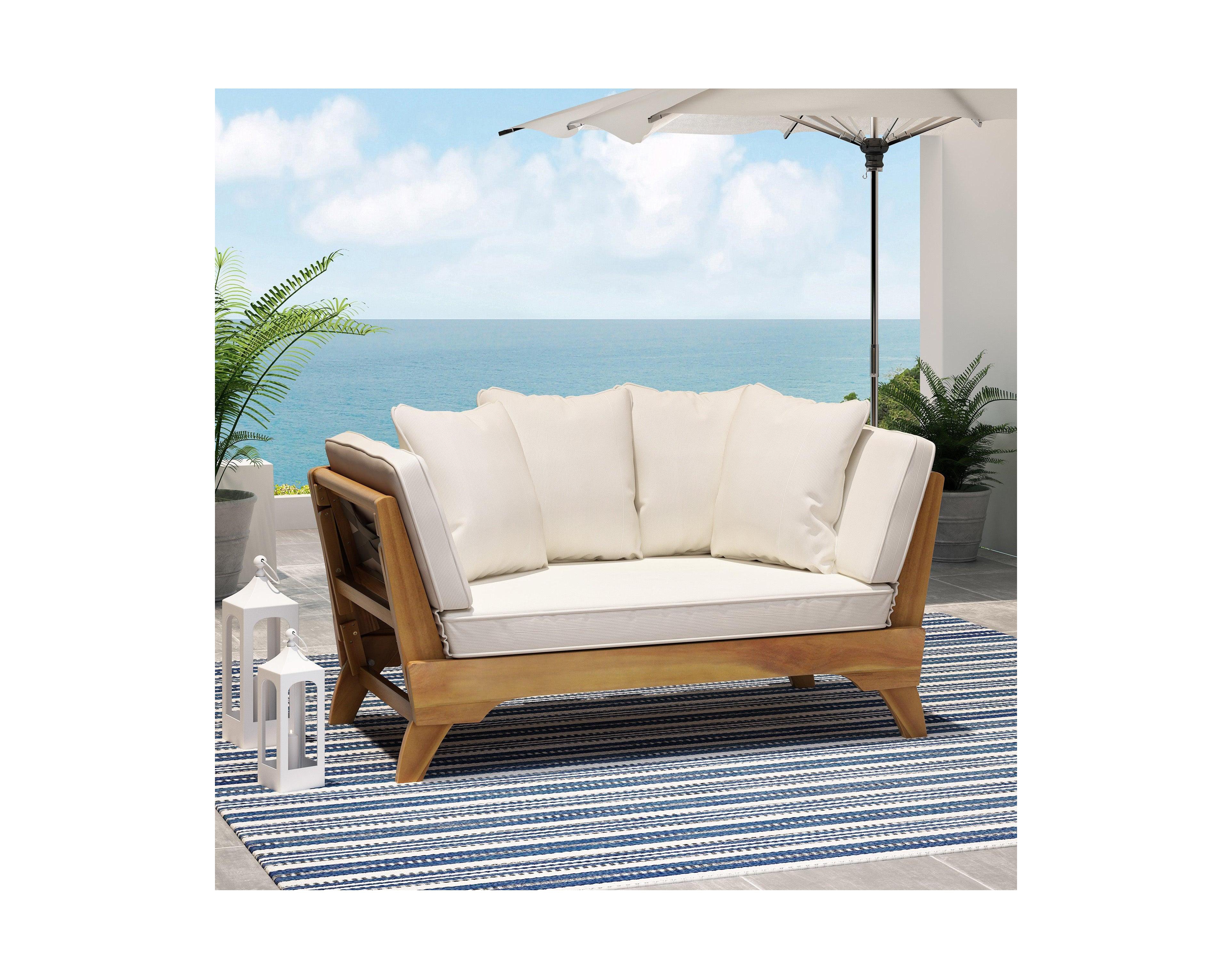 Mondawe Expandable Outdoor Daybed with Cushions - Wood Patio Couch