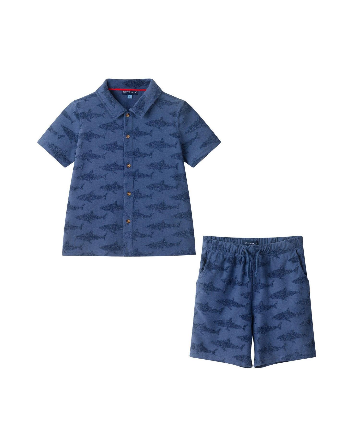 Big Boys Shark Reverse Jacquard Button down Set