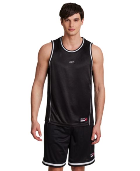 Мужская футболка Reebok Polyester Basketball Jock Tag Mesh Tank Top, цвет: Чёрный