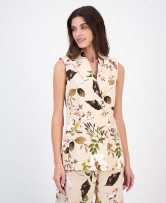 Women's Floral Sleeveless Double-Breasted Jacket
