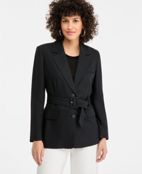Женский пиджак I.N.C. International Concepts Belted Blazer, цвет: Глубокий чёрный