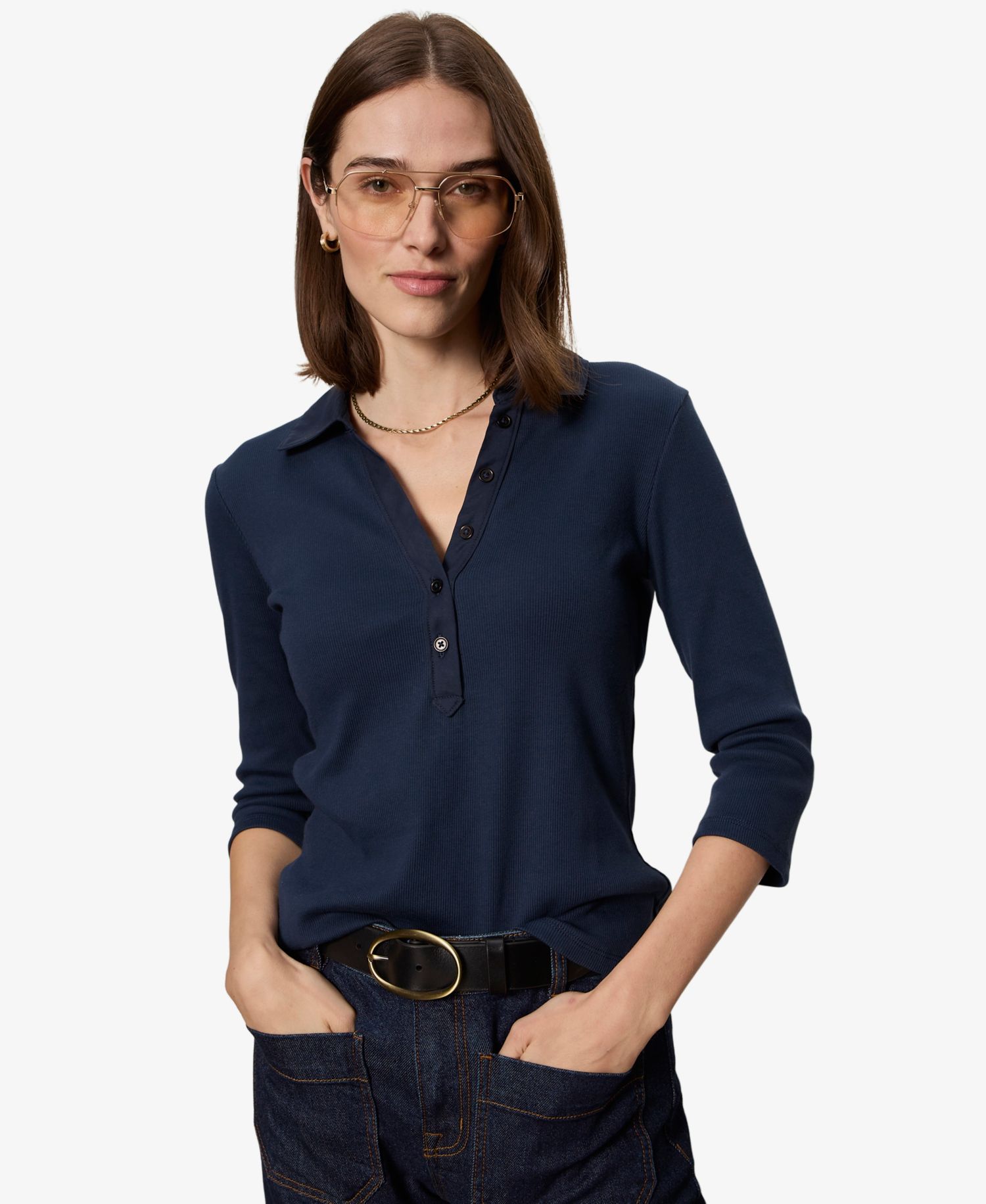 Petite Echo Button-Front Top