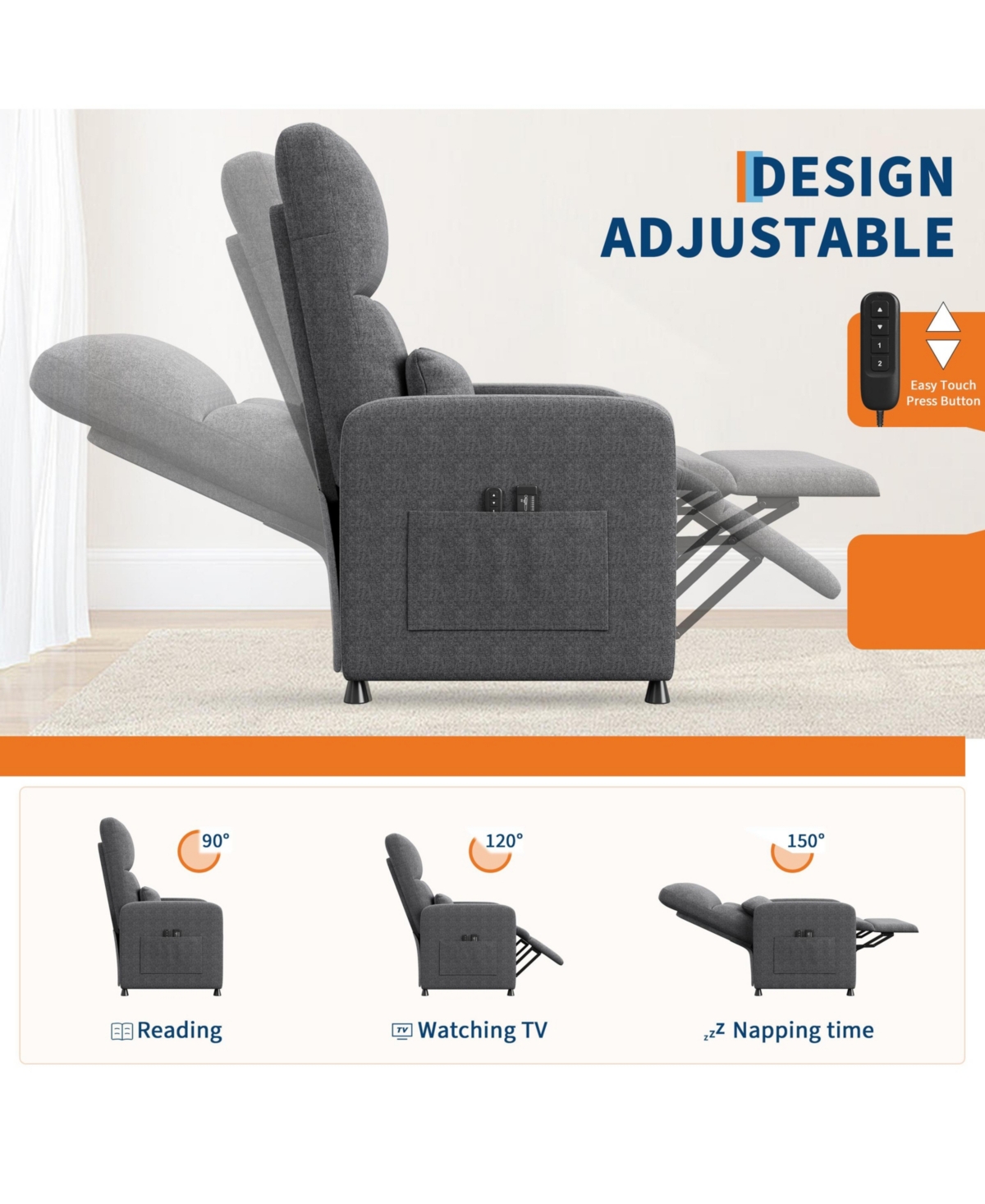 gaomon Ergonomic Electric Power Recliner Sofa with Heat and Massage for Living Room, Linen