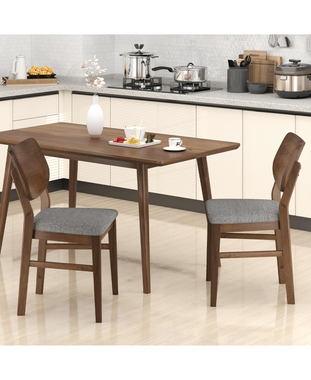 Slickblue Set of 2 Farmhouse Kitchen Chairs Upholstered with Rubber Wood Frame for Dining Room