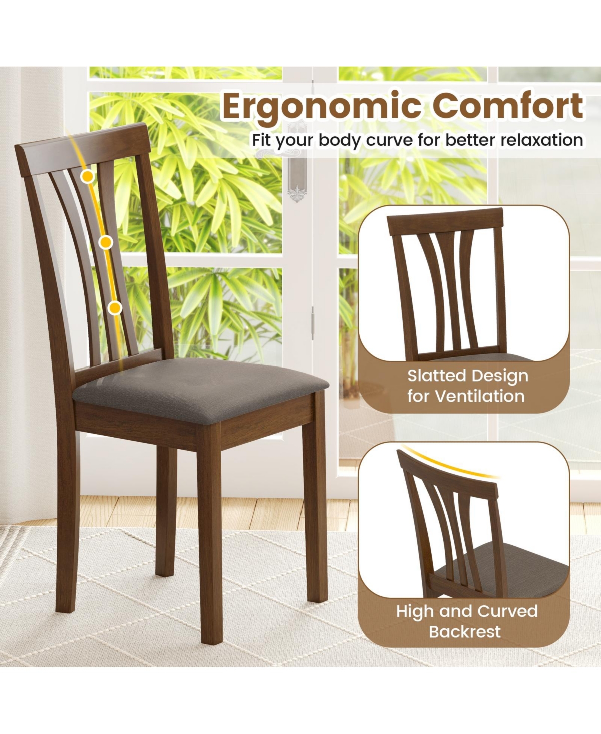 Slickblue Set of 2 Linen Fabric Upholstered Dining Chairs with Solid Wood Frame