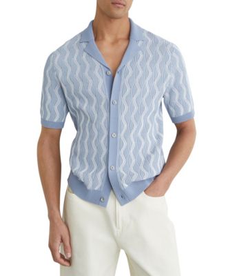 Men's Johnny Cuban Button Through Wave Stripe Shirt
