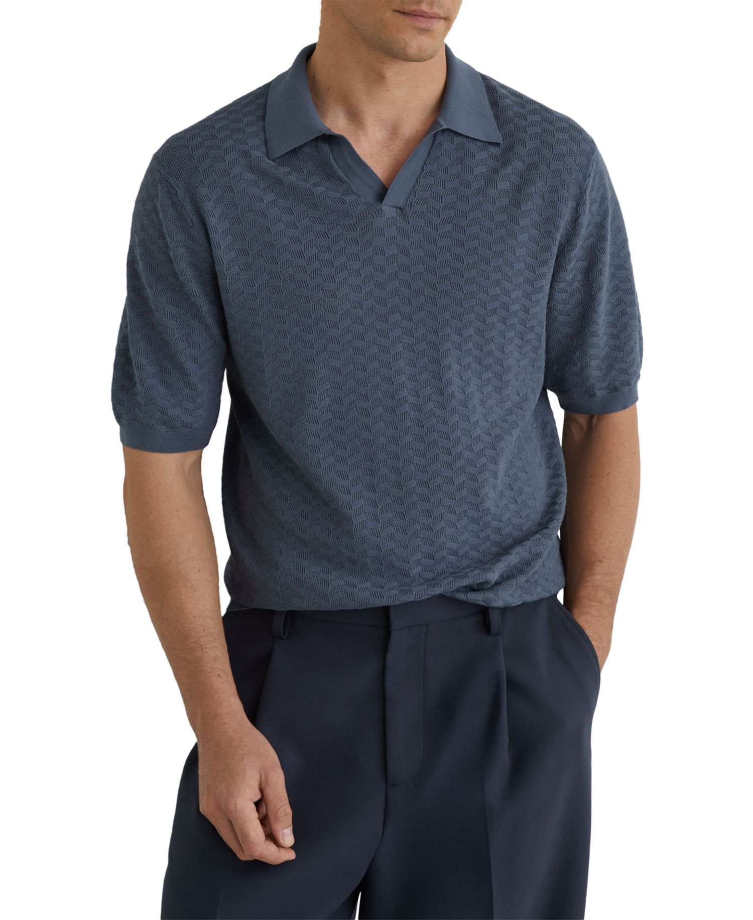 Men's Sol Open Collar Textured Polo Shirt