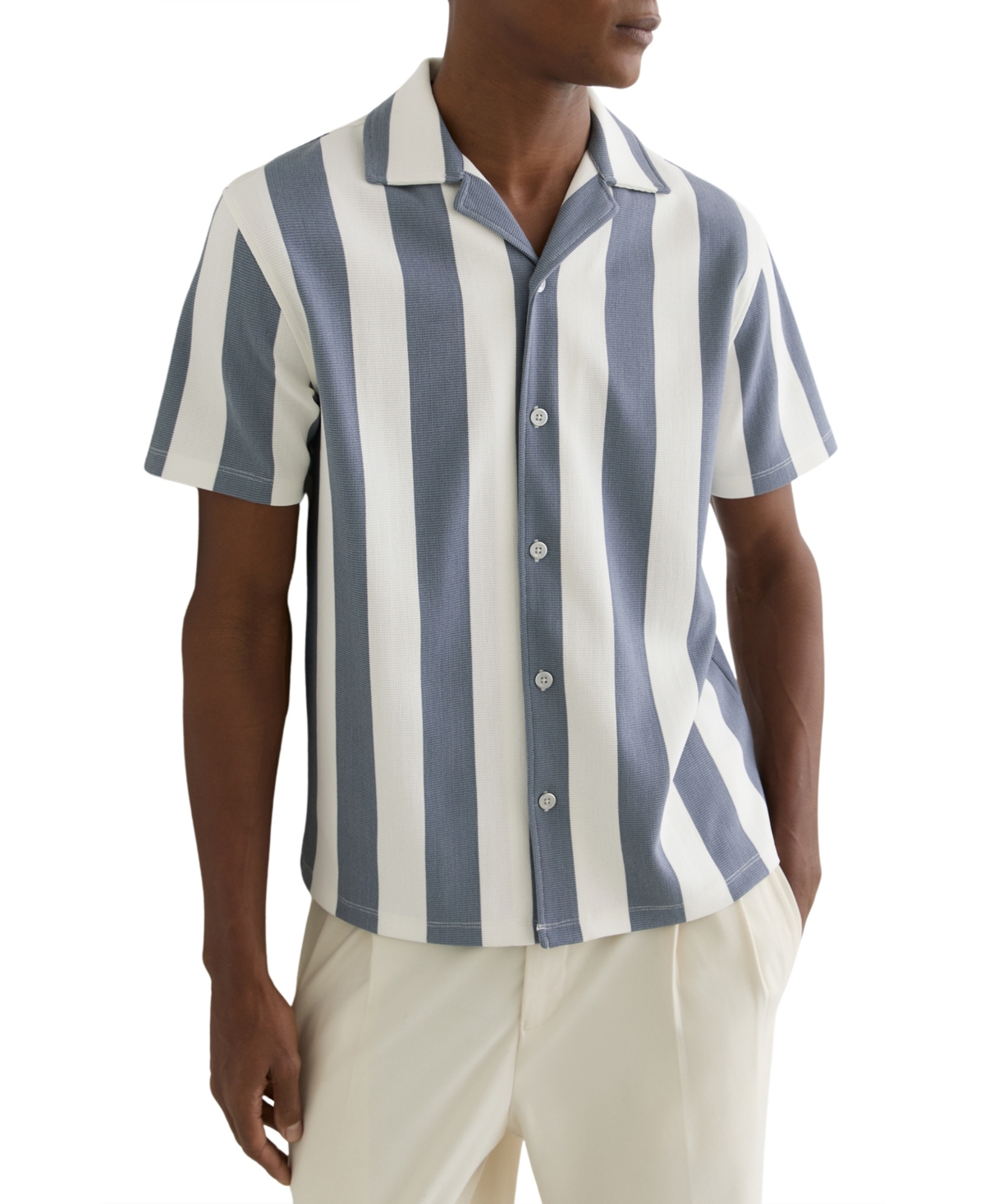 Reiss Men's Dexter Block Stripe Cuban Shirt