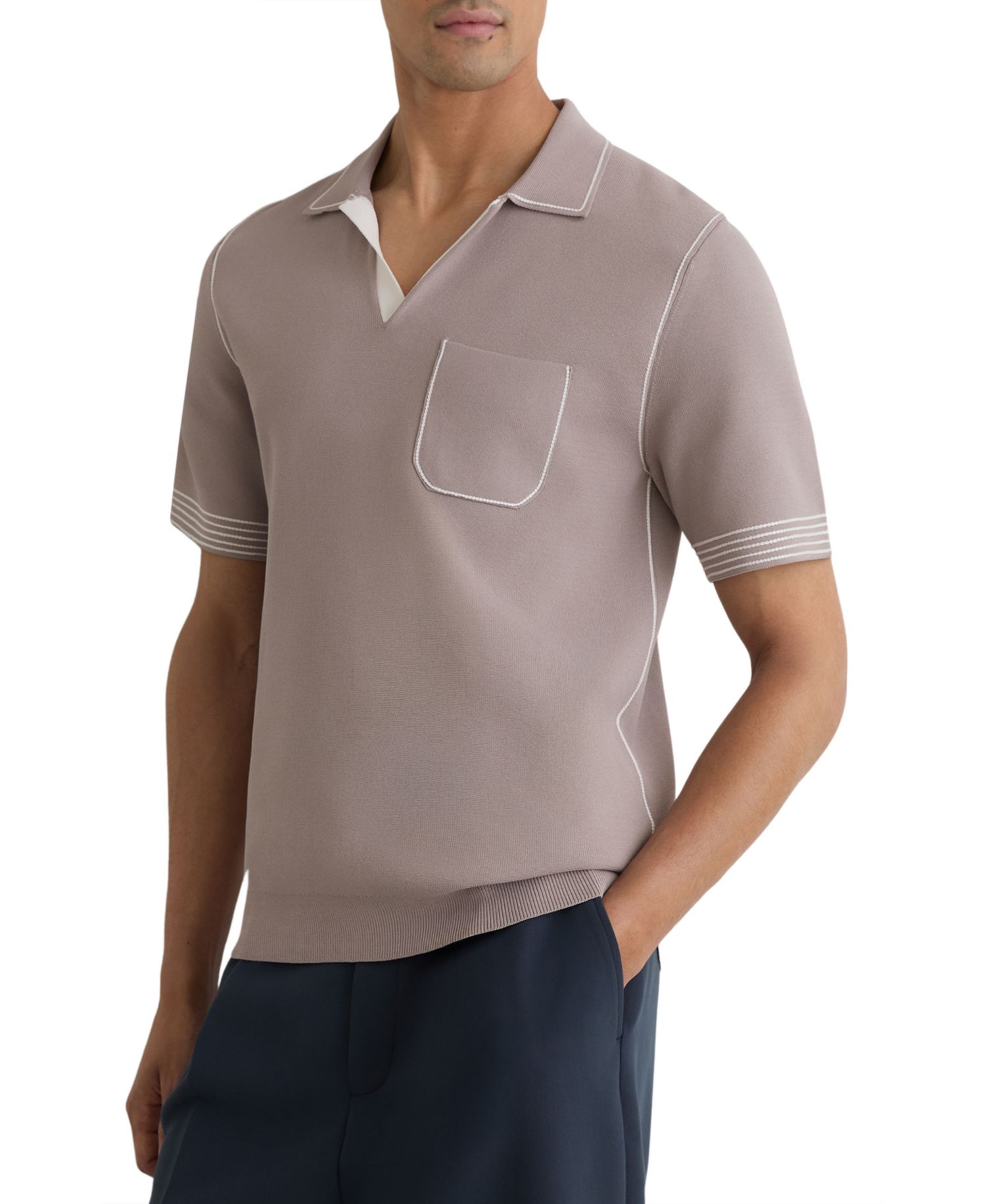 Men's Newbury Open Collar Piped Stitch Detail Polo Shirt