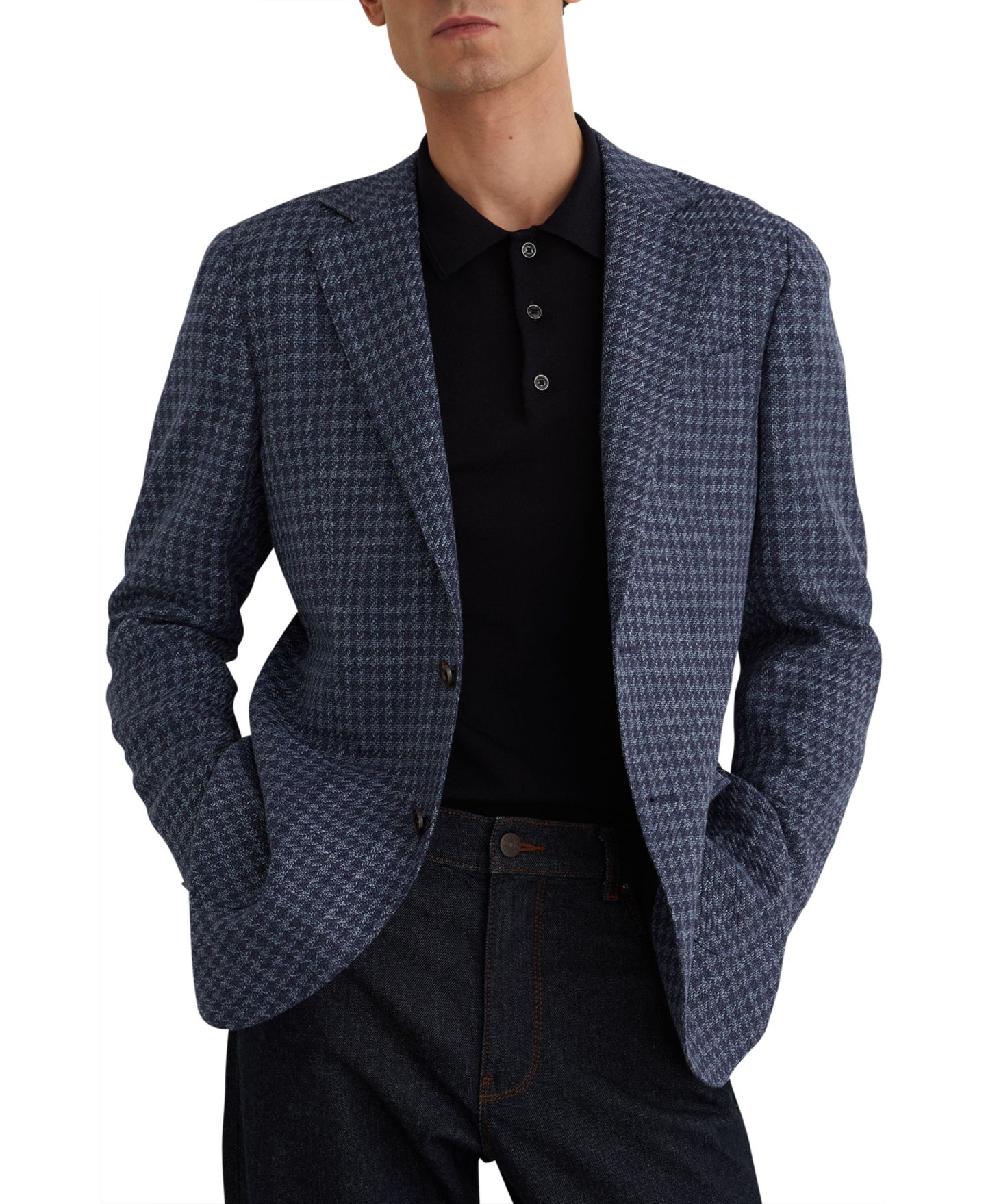 Мужской пиджак REISS Romana Single-Breasted Check Blazer, цвет: Тёмно-синий — фото 1