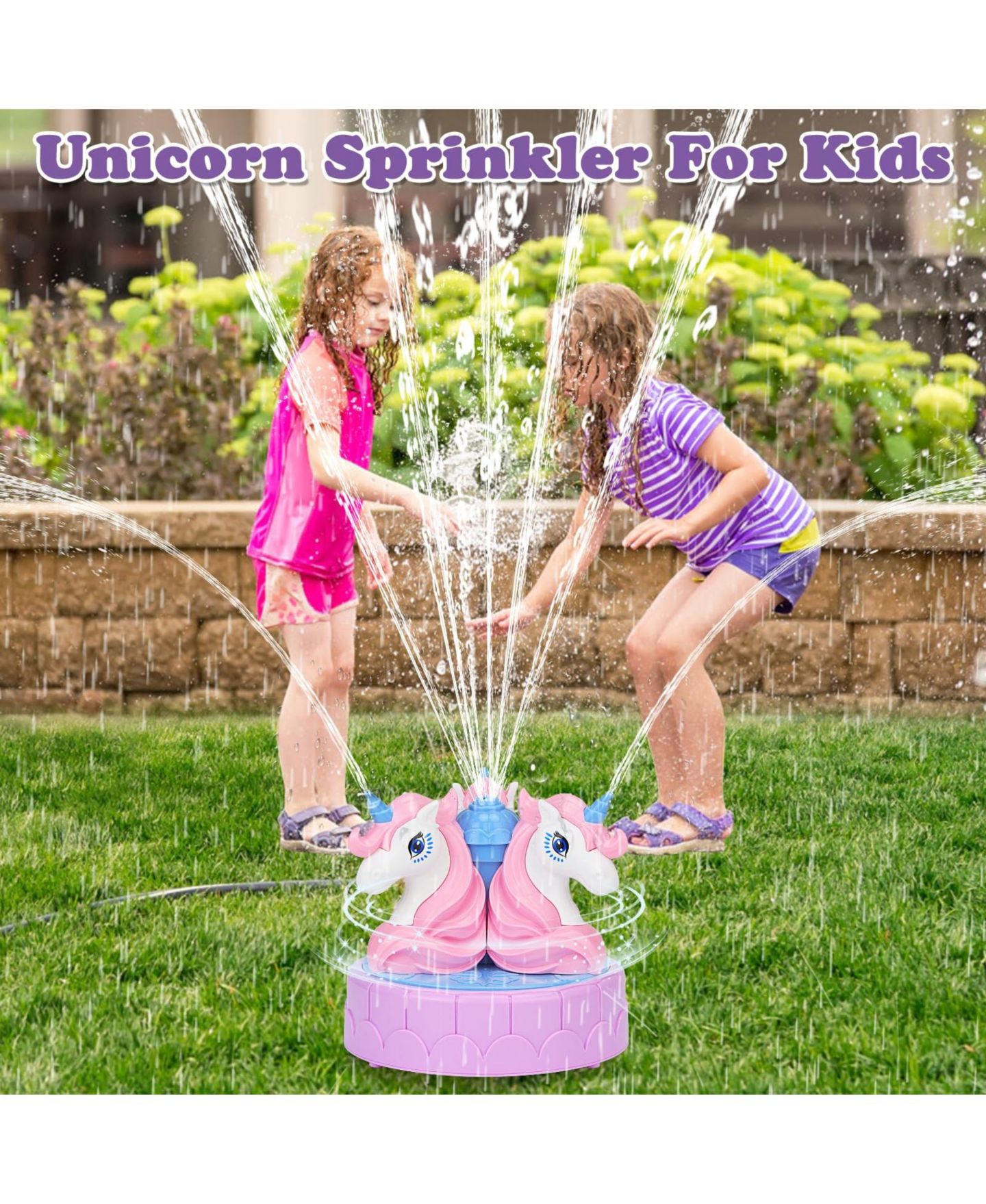 Детская игрушка GNUADZ Unicorn Rotating Sprinkler with 10-Foot Spray Reach, Ages 3+, цвет: Розовый — фото 2