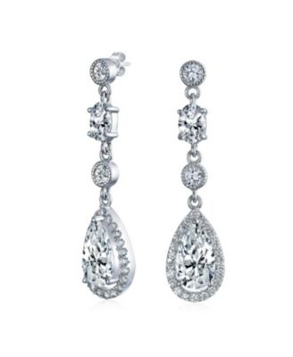 Cocktail Fashion Bridal Fashion Cubic Zirconia Halo CZ Large Statement Teardrop Chandelier Earrings