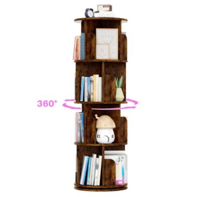 360 Display Wooden Rotating Bookcase, Corner Bookshelf for Small Space