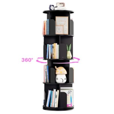 360 Display Wooden Rotating Bookcase, Corner Bookshelf for Small Space