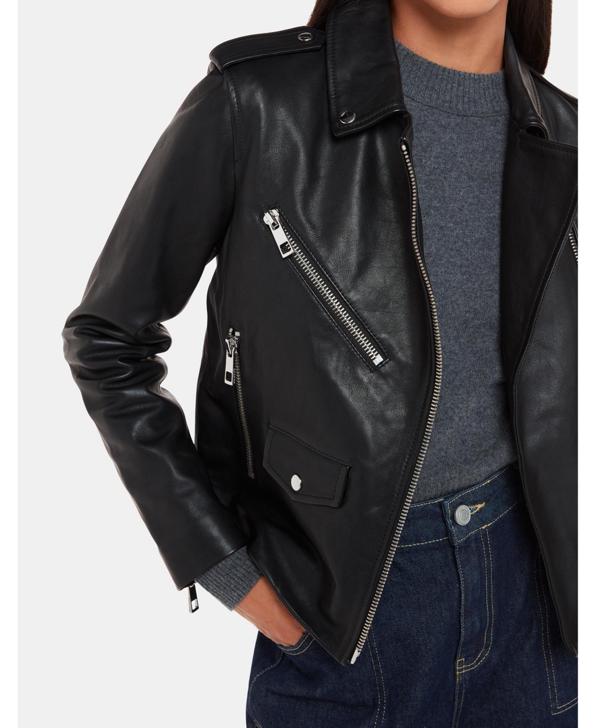 Whistles Women's Agnes Pocket Leather Jacket