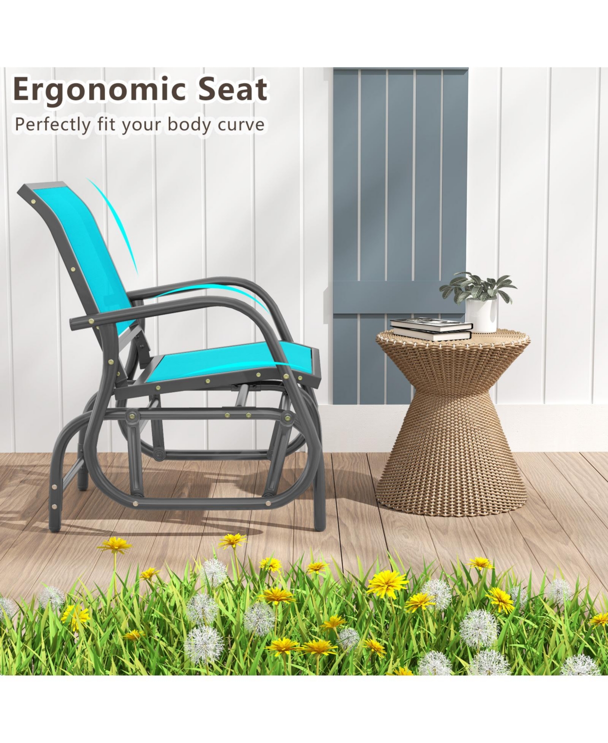 Costway Outdoor Single Swing Glider Rocking Chair Armrest Garden Porch Backyard