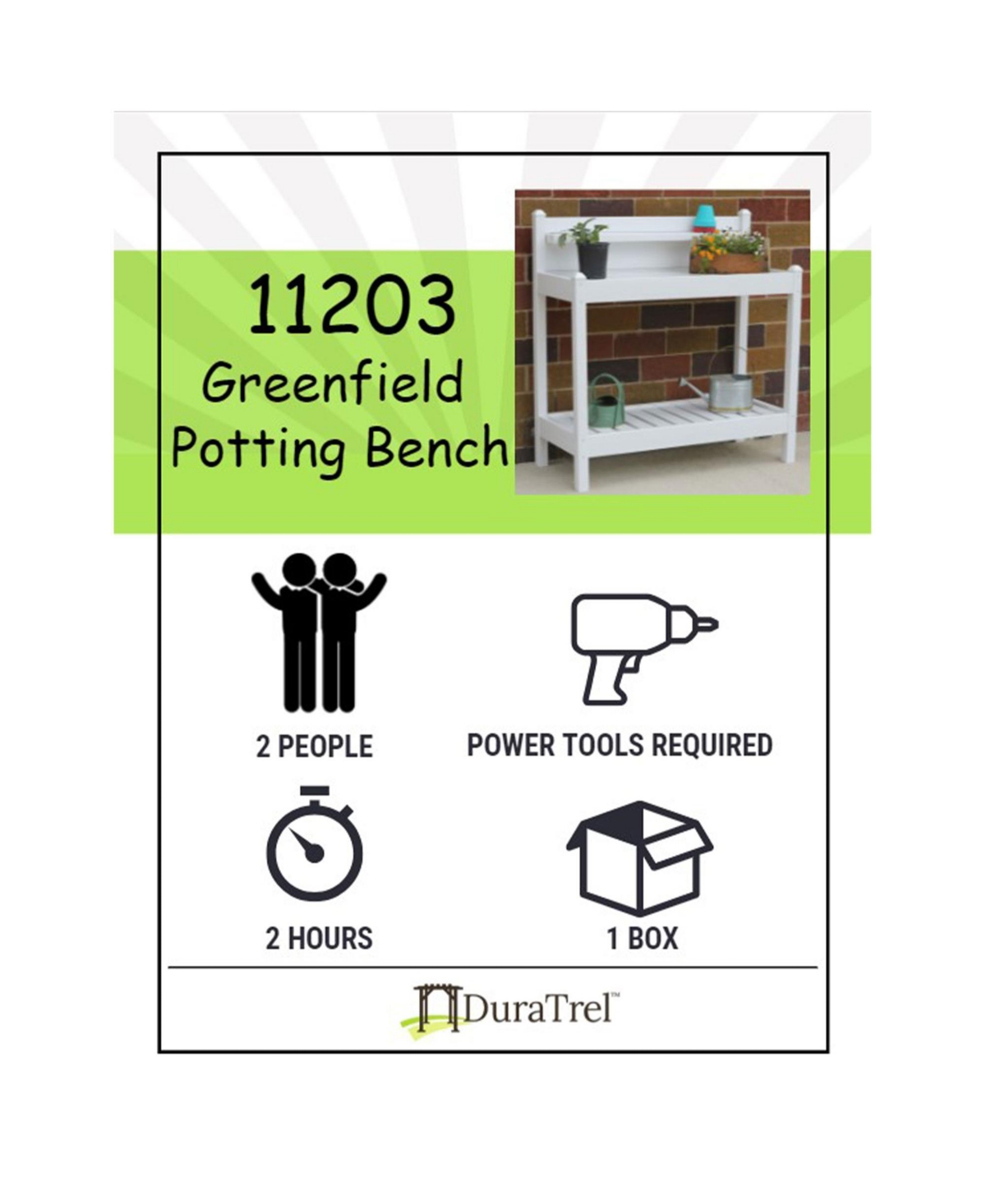 Dura-Trel Greenfield Outdoor Table Potting Bench for Gardening Supplies