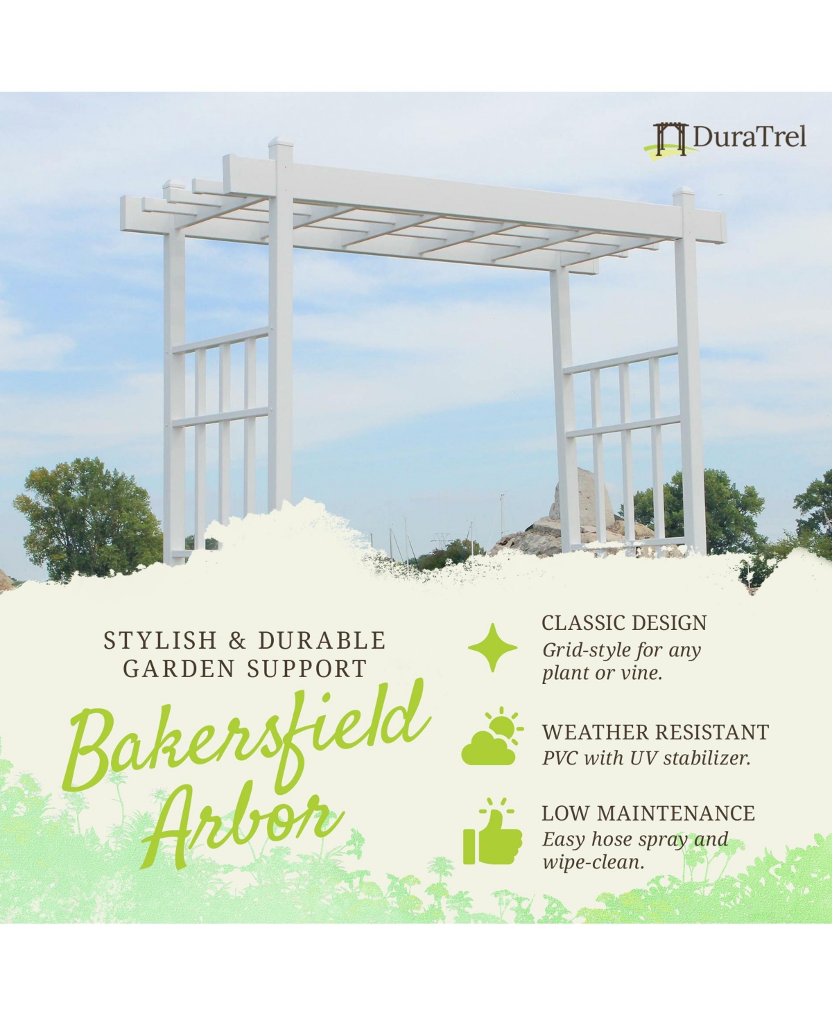 Dura-Trel Bakersfield 28 x 72 x 82 Inch Pvc Vinyl Outdoor Garden Patio Arbor