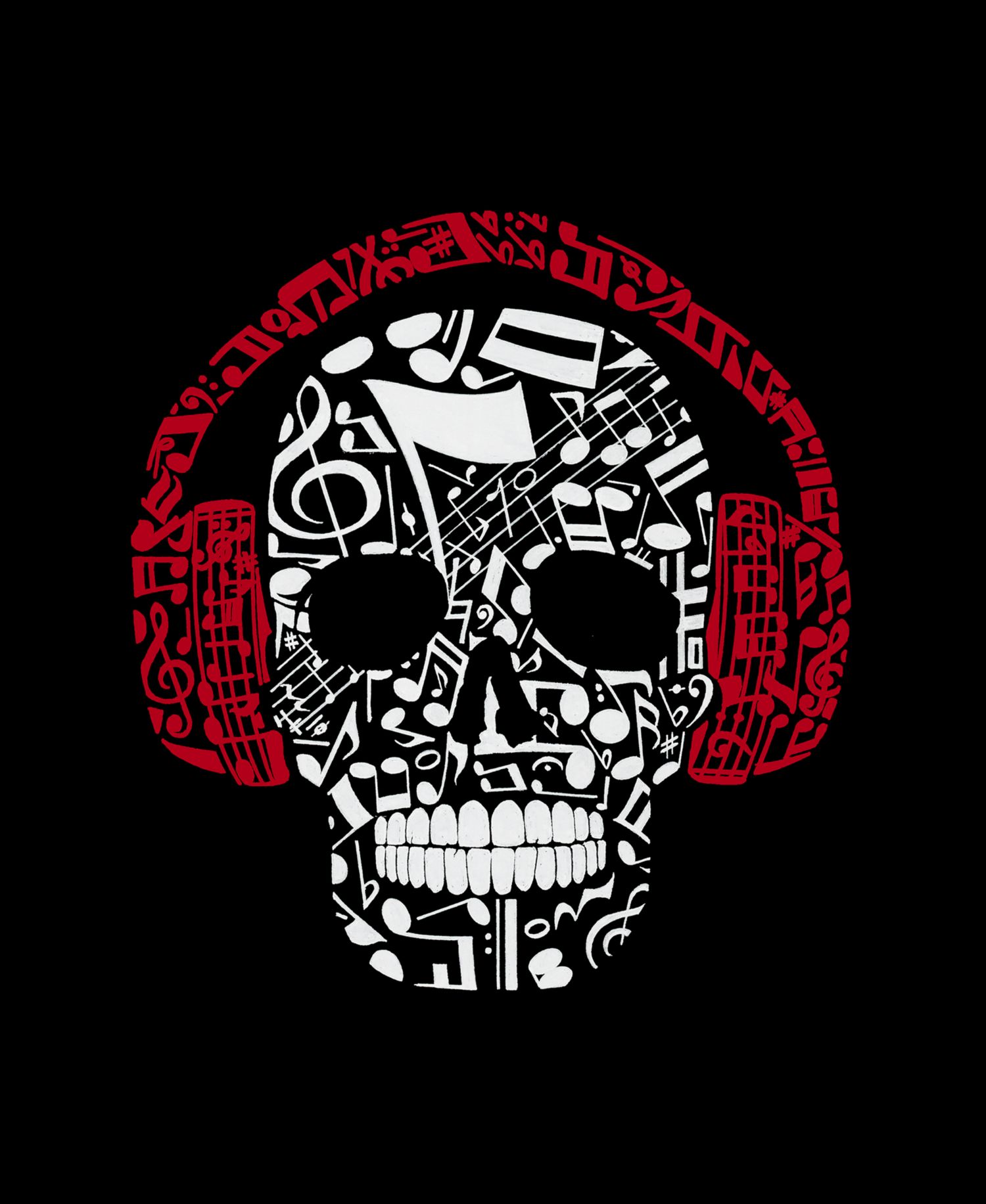 Men's Skull with Headphones Music Word Art Graphic Tank Top
