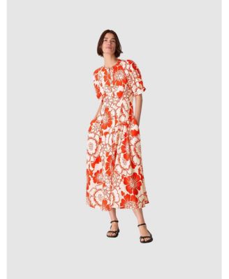 Women's Short Sleeve Bloom Floral Midi Dress
