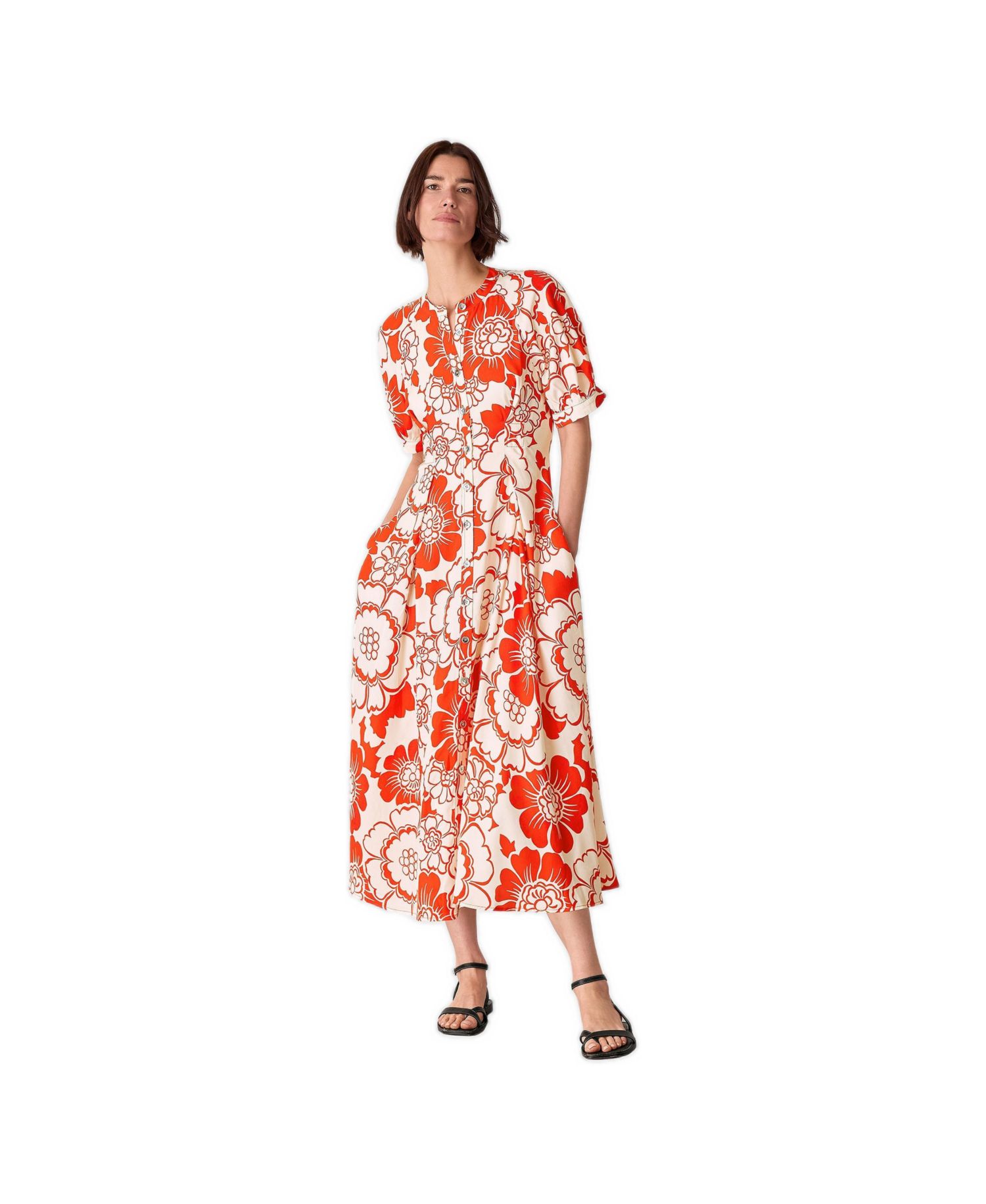 Women's Short Sleeve Bloom Floral Midi Dress