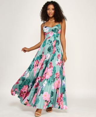Juniors' Floral Tie-Back Pleated Dress