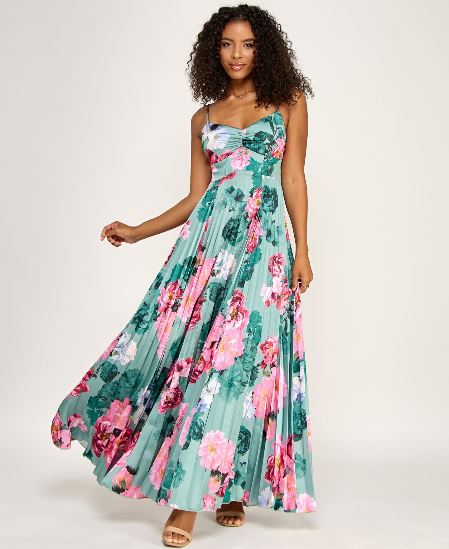 Женское платье KATIA RAE Juniors' Floral Tie-Back Pleated, цвет: Шалфейный разноцветный — фото 1