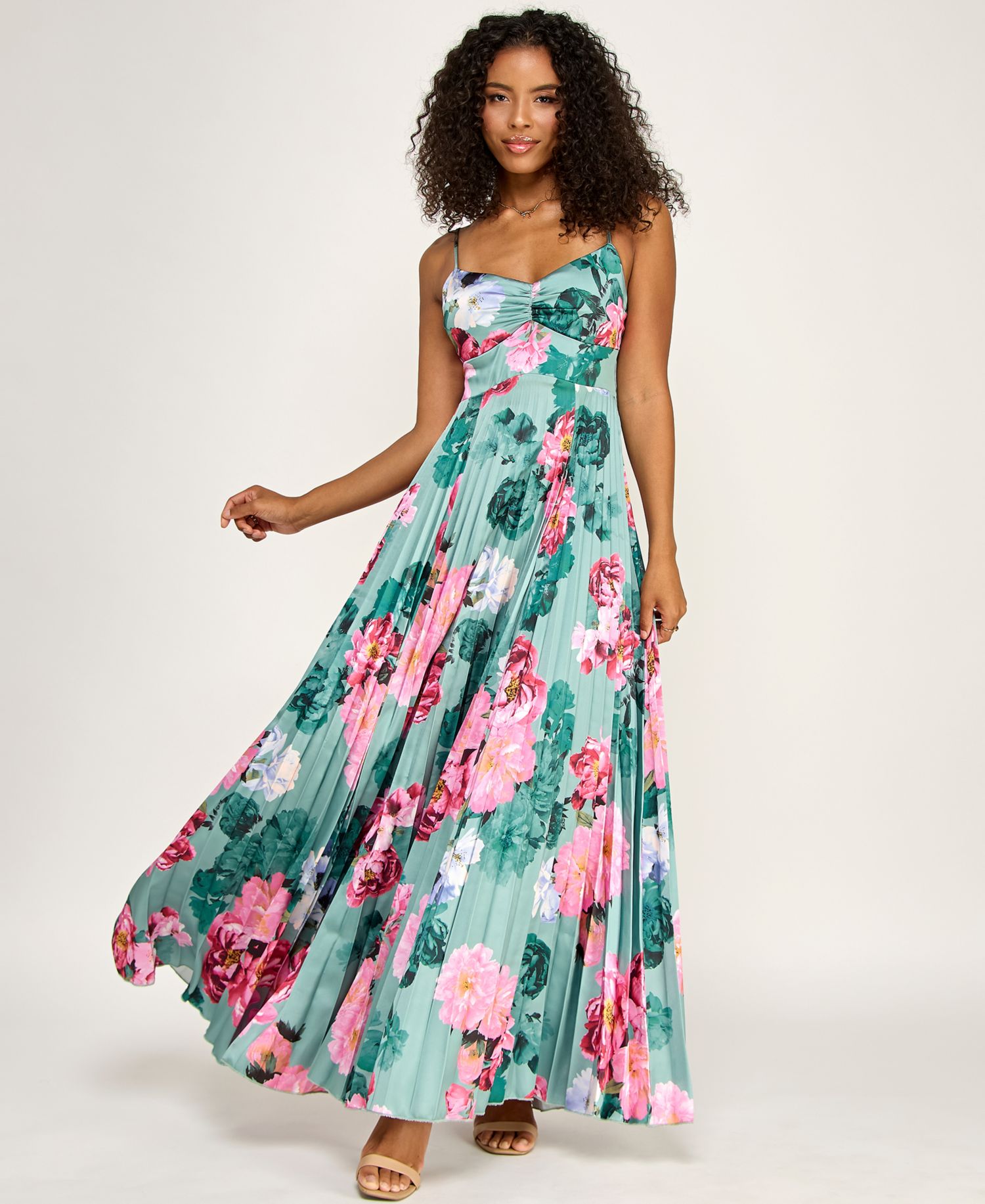 Juniors' Floral Tie-Back Pleated Dress