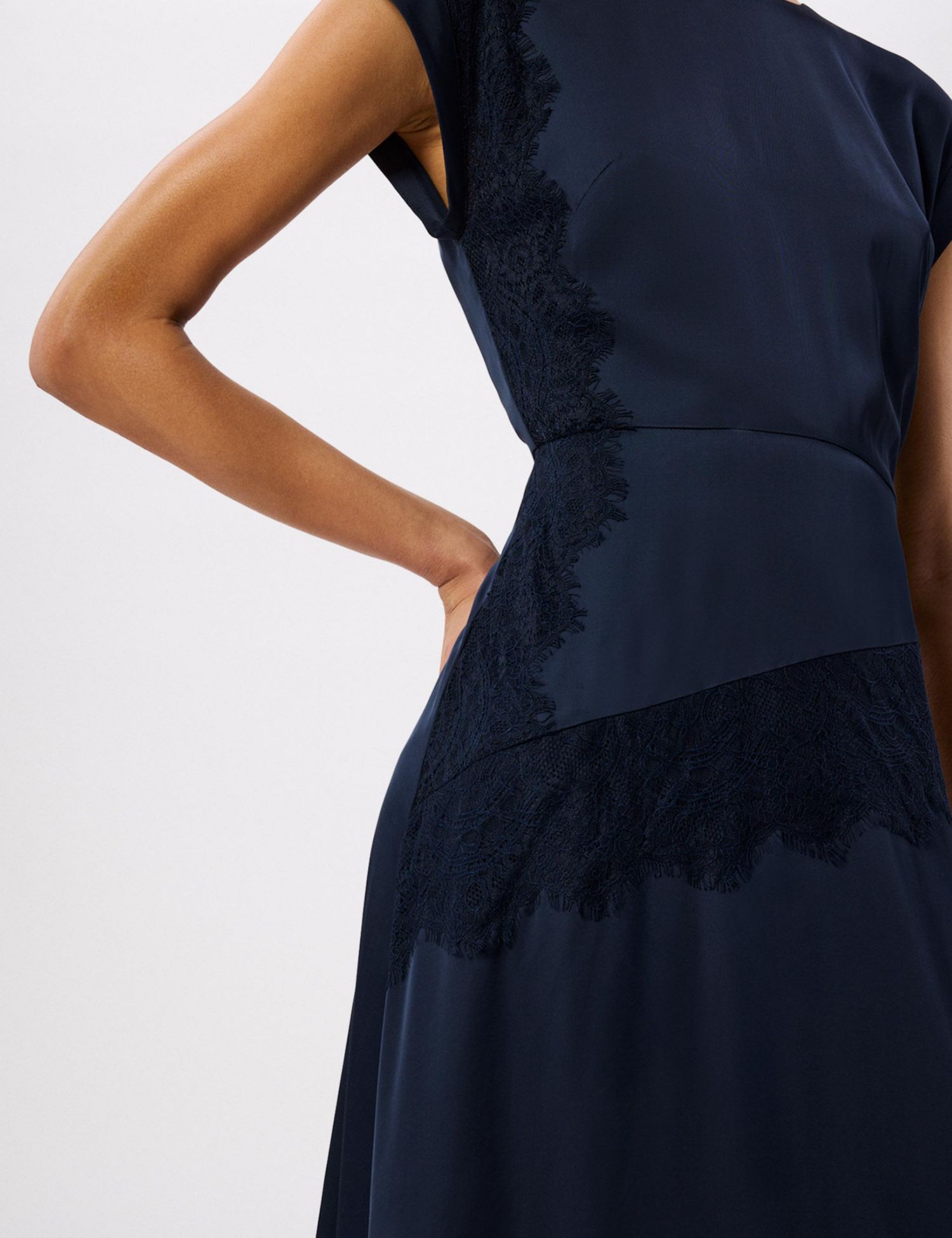 Women's Lace Insert Asymmetric Midi Dress
