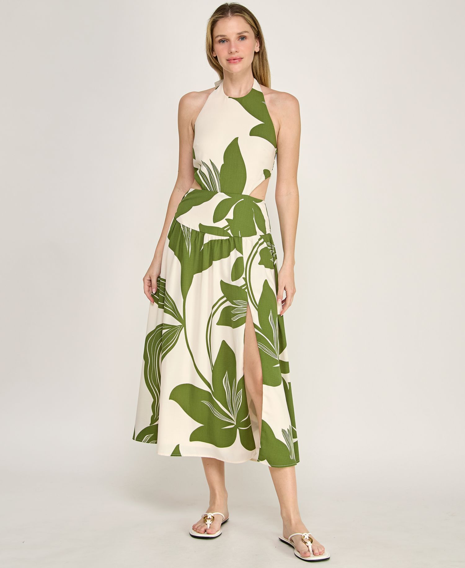 Juniors' Halter Neck Fit And Flare Midi Dress