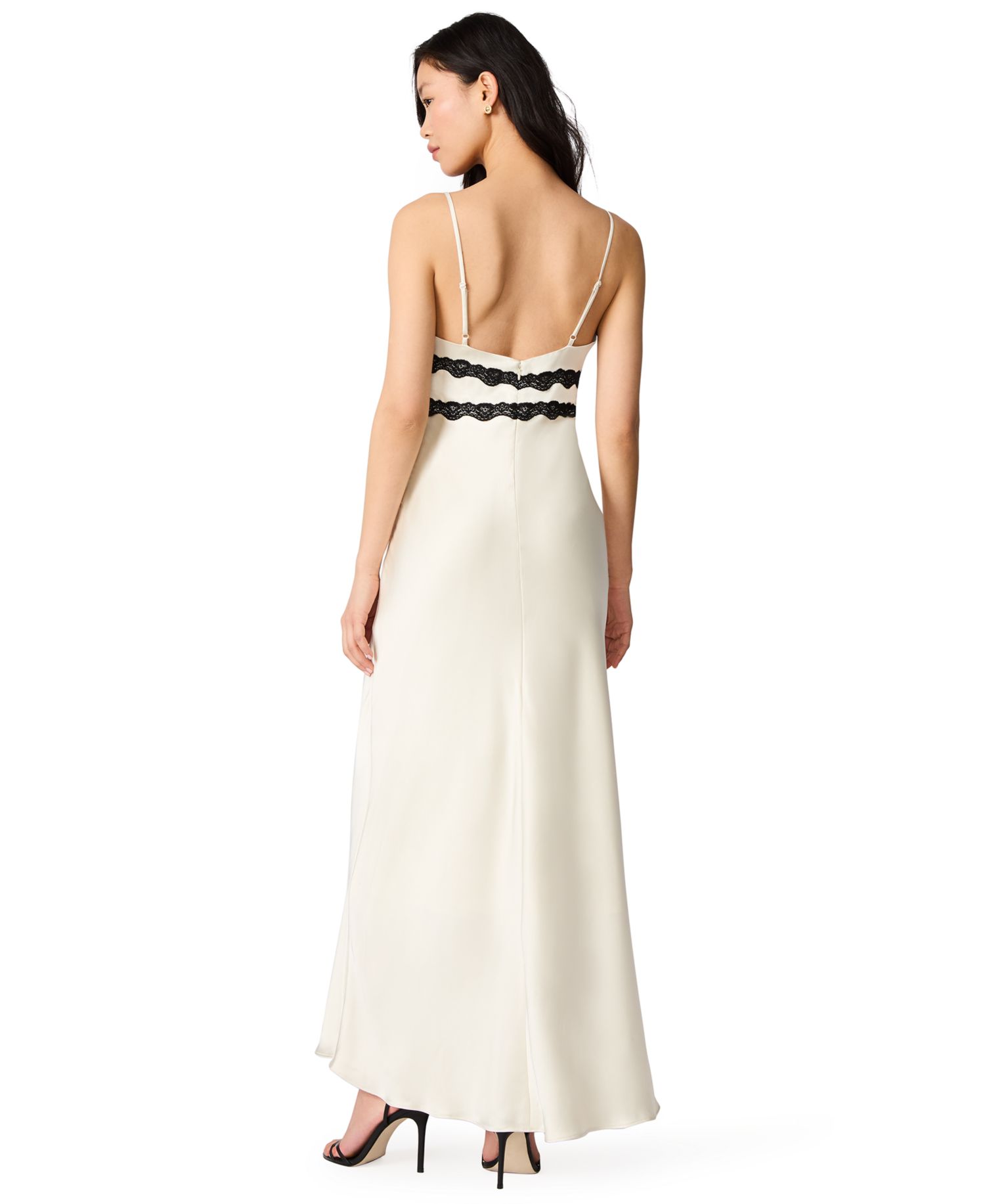 V-Neck Midi Dress with Black Lace Detailing