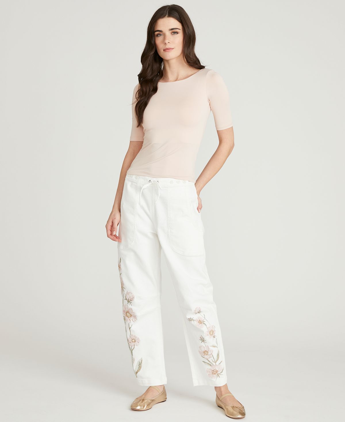 Driftwood Women's Twyla Barrel Floral Embroidered Jeans view 2 — MAYCSS fashion products