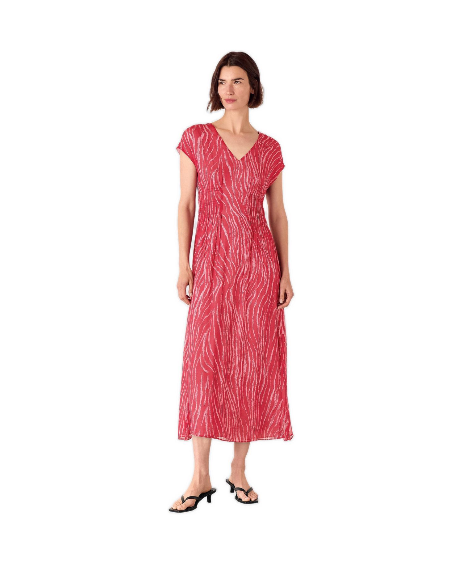 Women's Short Sleeve Zebra Texture Midi Dress