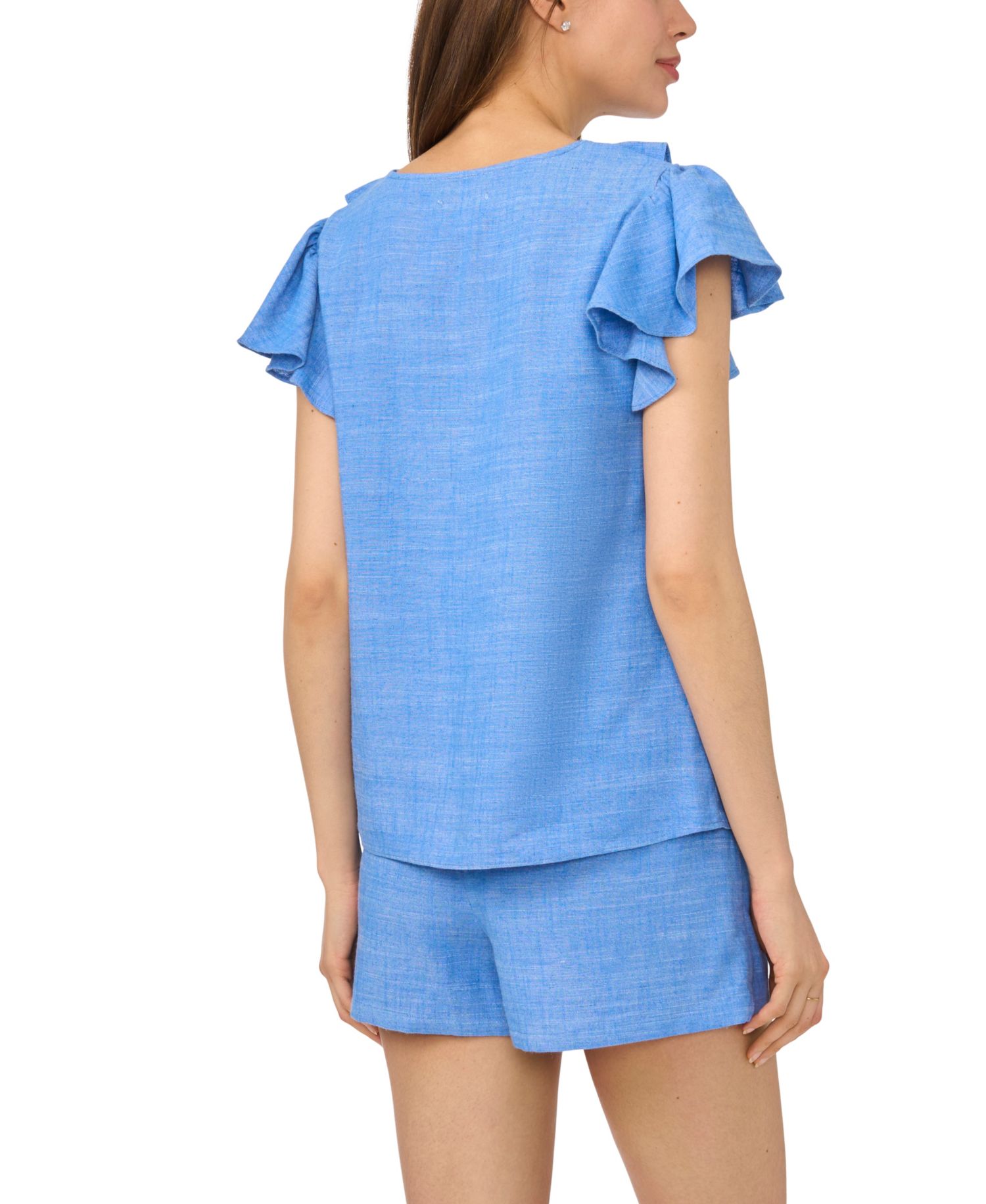 Women's Ruffle V-Neck Flutter-Sleeve Top