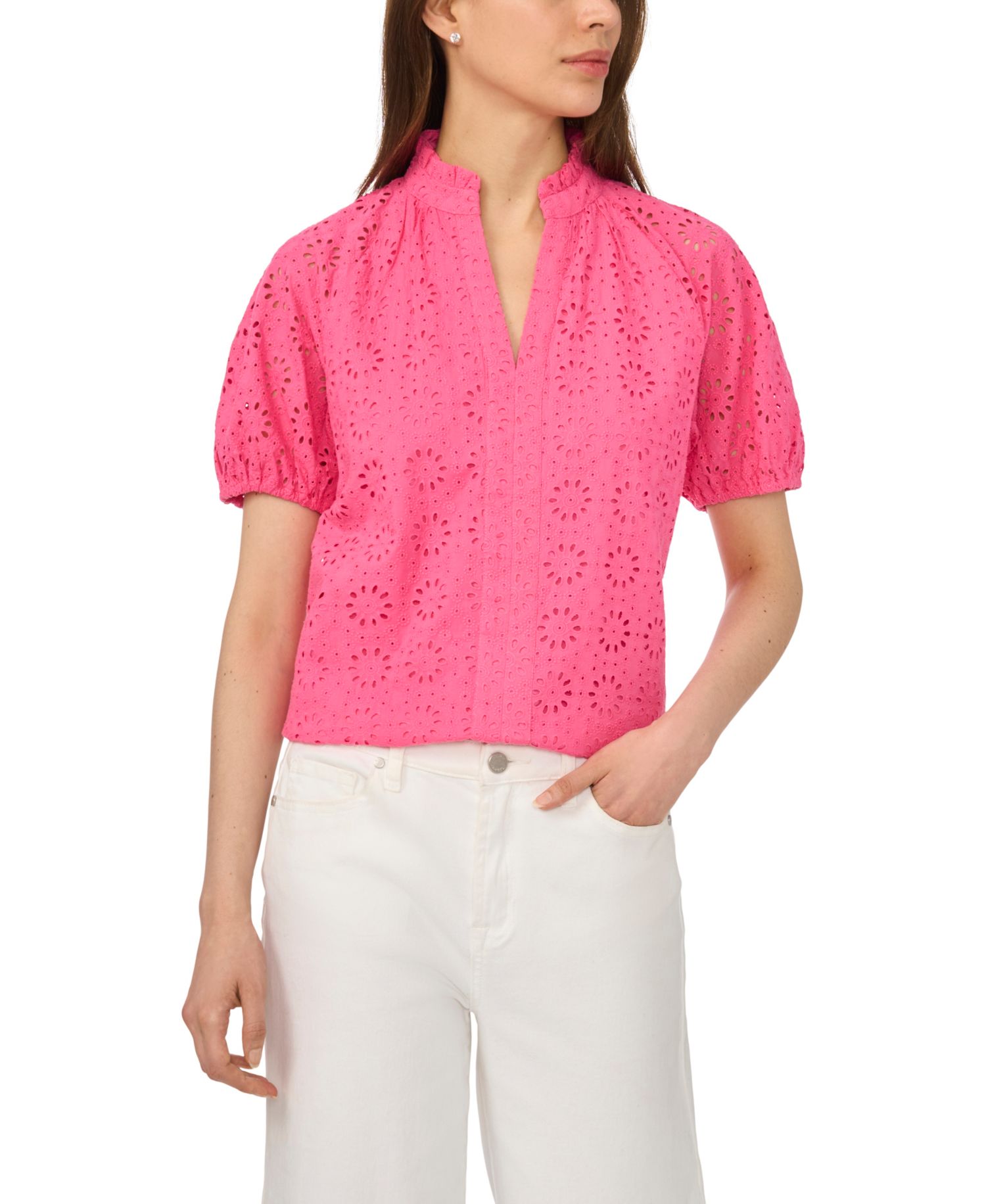 Women's Short-Sleeve Split Neck Blouse