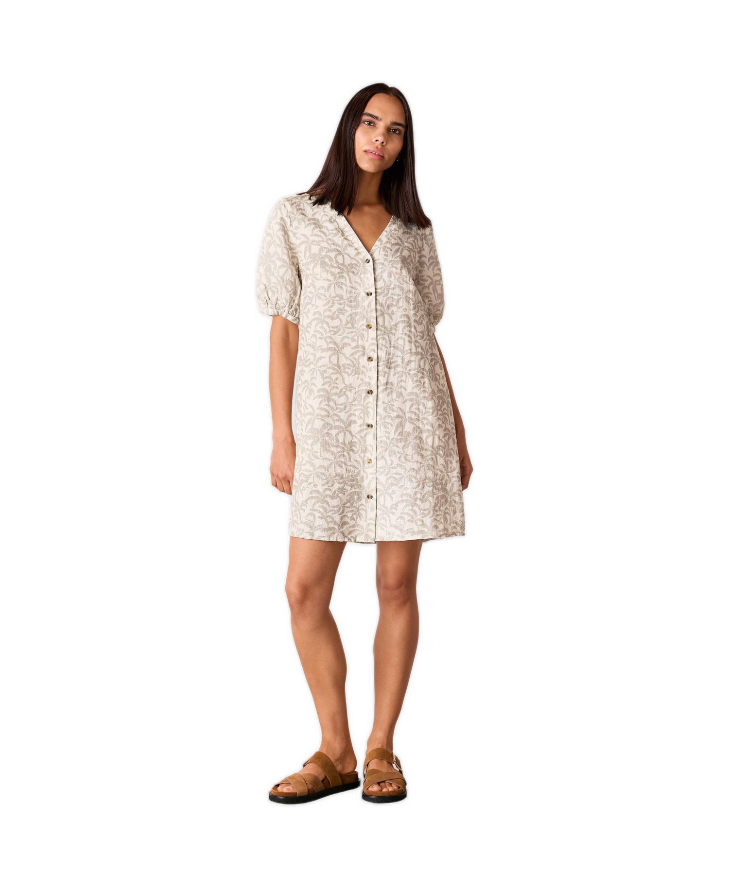Women's Palm Print Linen Blend Mini Dress