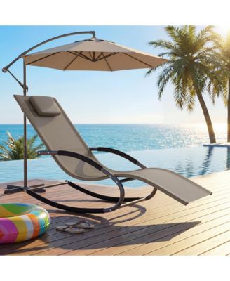 Outdoor Rocking Chair with Iron Frame, Breathable Mesh Patio Recliner for Porch