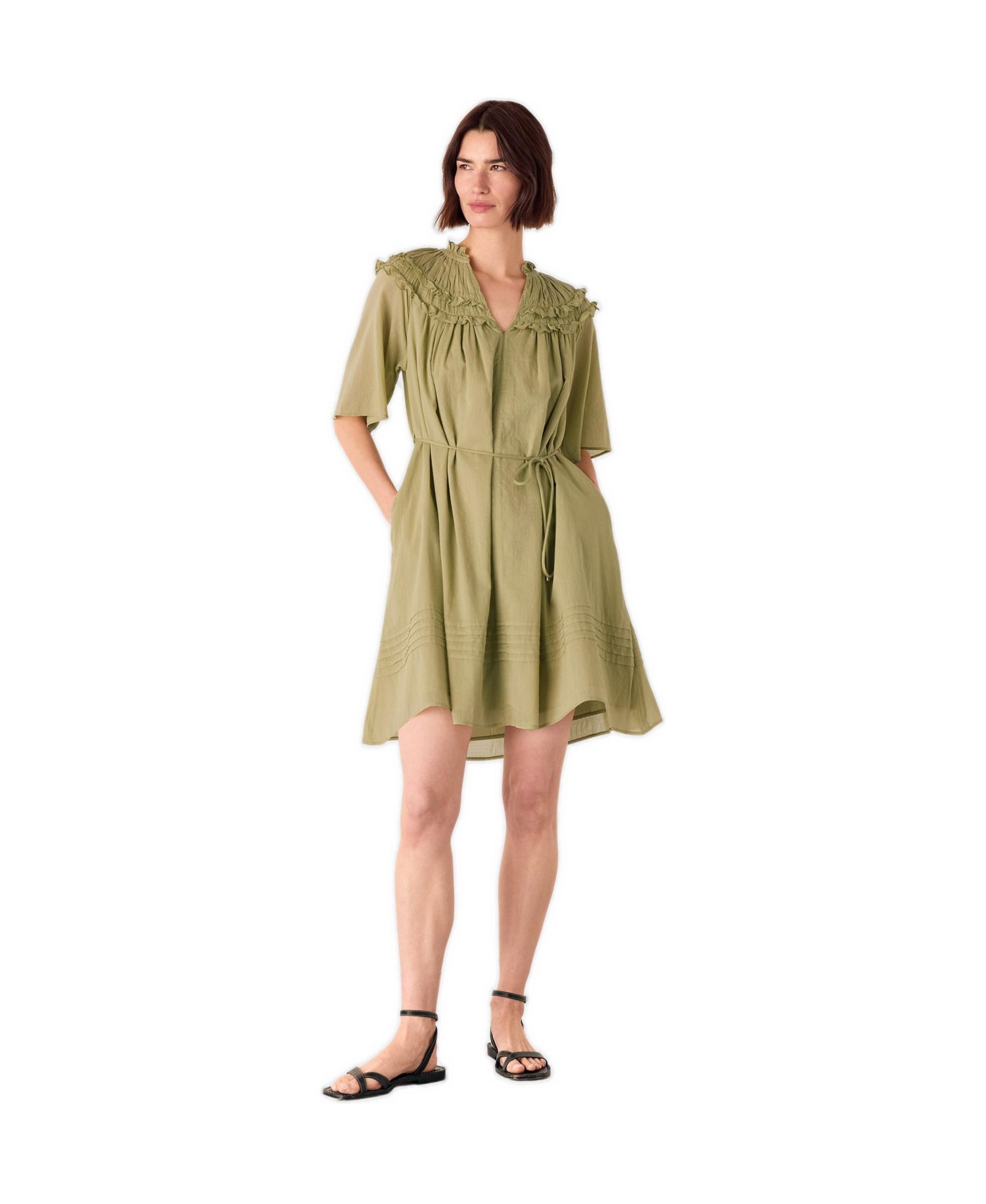 Women's Short Sleeve Cotton Frill Mini Dress