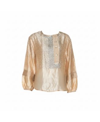 Women's Silk Sequin Detail Balloon Sleeve Blouse