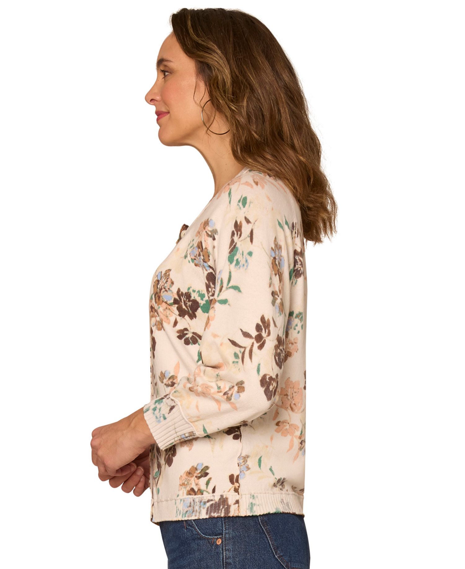 Petite Printed Round Neck Cardigan