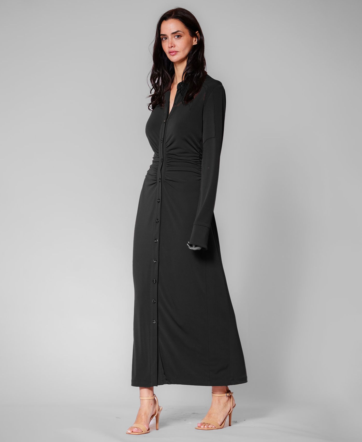 Women's Long-Sleeve Collared Midi Dress