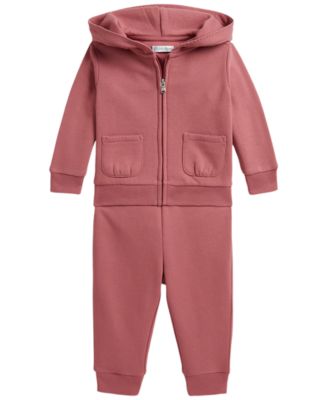 Baby Girls' Picot-Trim Fleece Hoodie and Jogger Pants, 2-Piece Set