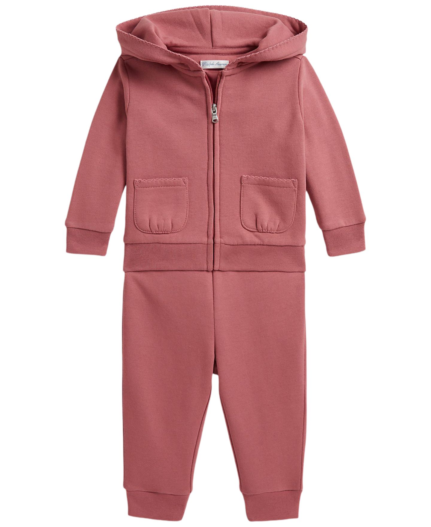 Комплект Polo Ralph Lauren Picot-Trim Fleece Hoodie and Jogger Pants, 2-Piece Set для девочек-малышей, цвет: Холщовый розовый — фото 1