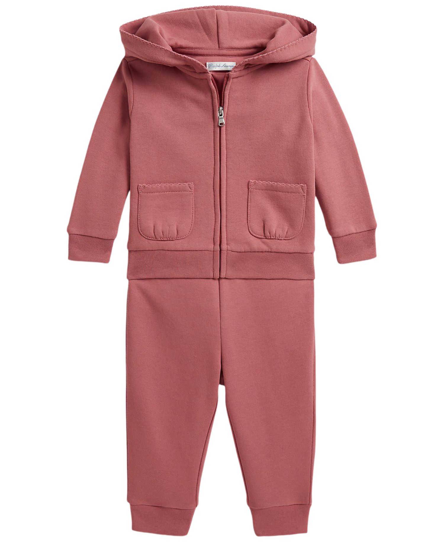 Baby Girls' Picot-Trim Fleece Hoodie and Jogger Pants, 2-Piece Set