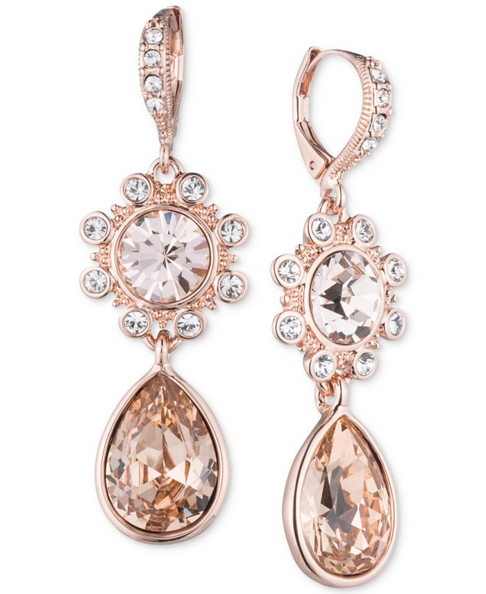 Givenchy Rose Gold-Tone Crystal Flower Teardrop Drop Earrings - Macy's